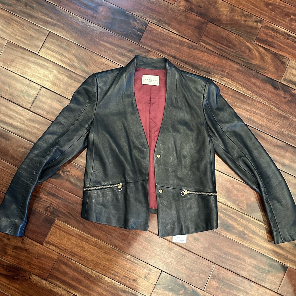 Sandro Paris Lamb Leather Moto Biker Jacket size 1/ Small